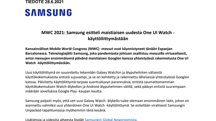 MWC 2021: Samsung esitteli maistiaisen uudesta One UI Watch -käyttöliittymästään