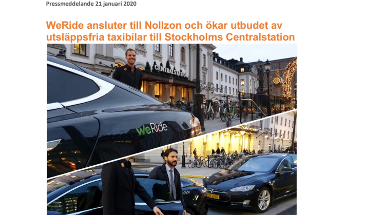 WeRide ansluter till Nollzon och ökar antalet utsläppsfria taxibilar till Stockholms Centralstation