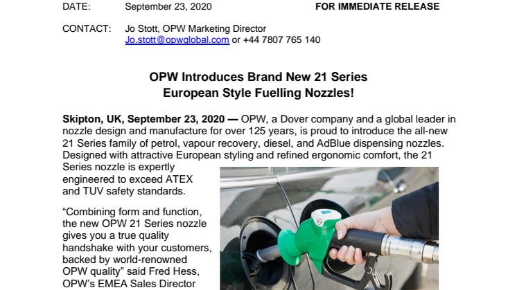 OPW Introduces Brand New 21 Series  European Style Fuelling Nozzles!