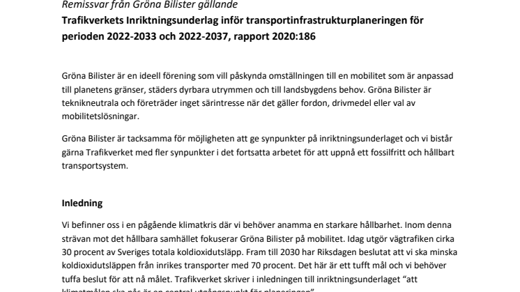 Gröna Bilister Remissvar Inriktningsunderlag inför transportinfrastrukturplanering.pdf