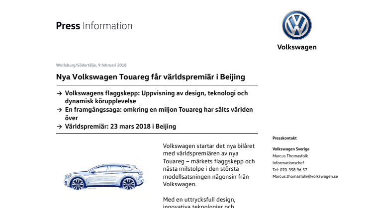 Nya Volkswagen Touareg får sin världspremiär i Beijing
