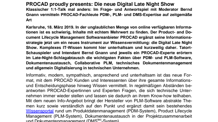 PROCAD-Late-Night-Show: Neues Format vermittelt Wissen rund um PLM, DMStec und Digitalisierung