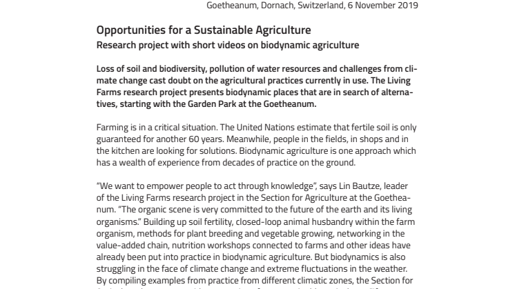 Opportunities for a Sustainable Agriculture. ​Research project with short videos on biodynamic agriculture