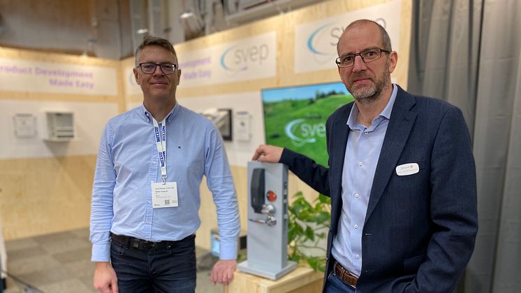 Collaborating on product development brings benefits on all levels. From left: Mikael Hegardt, Svep Design Center AB and Carl-Fredrik Emilsson, Jelmtech Produktutveckling AB.