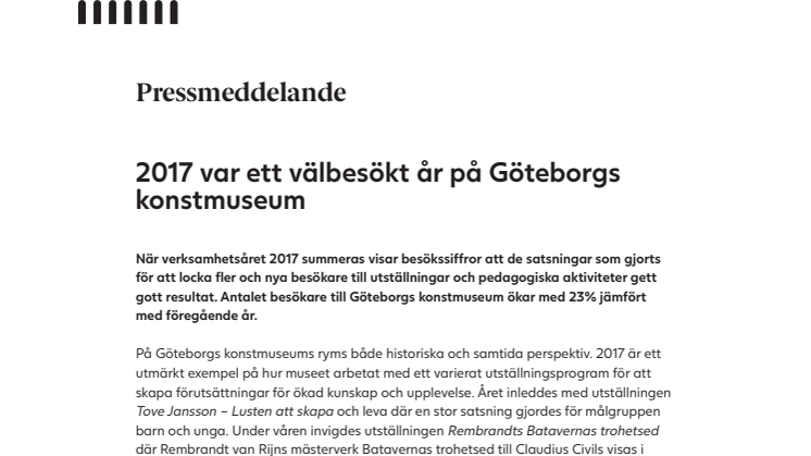 2017 var ett välbesökt år på Göteborgs konstmuseum