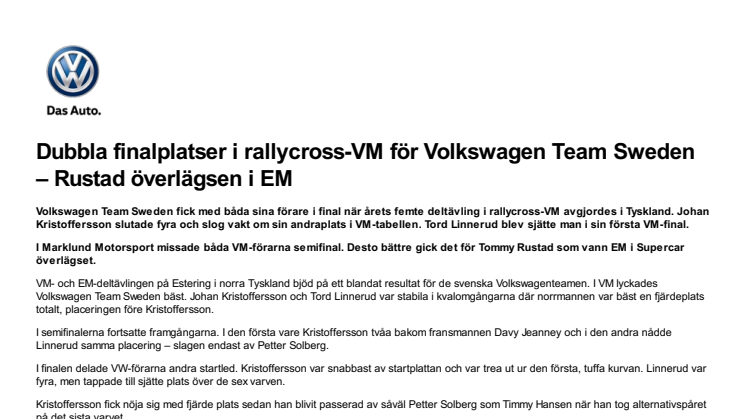 Dubbla finalplatser i rallycross-VM för Volkswagen Team Sweden – Rustad överlägsen i EM