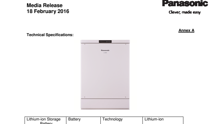 Annex A- Technical Specifications Home Storage Battery System