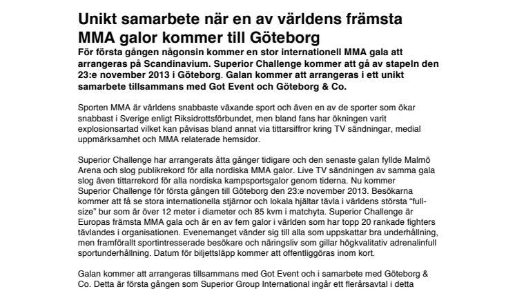 Unikt samarbete när en av världens främsta MMA galor kommer till Göteborg 