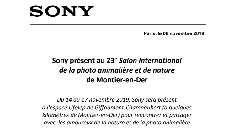 Sony présent au 23e Salon International  de la photo animalière et de nature  de Montier-en-Der