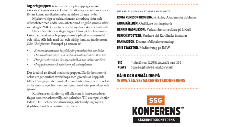 Anmäl dig till SSG Säkerhetskonferens den 25-26 mars 2014