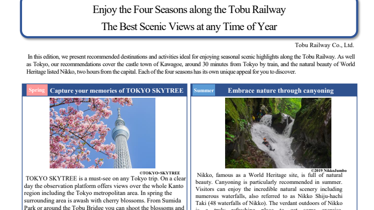 Enjoy the Four Seasons along the Tobu Railway