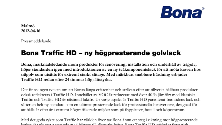 Bona Traffic HD – Ny högpresterande golvlack
