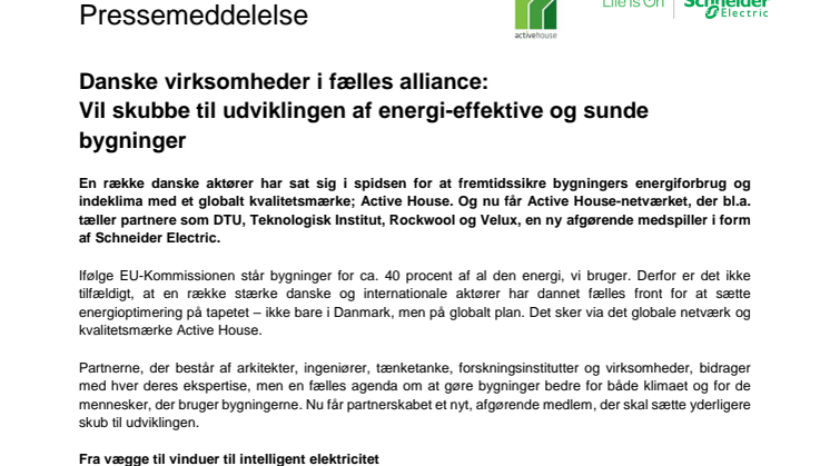 Danske virksomheder i fælles alliance:  Vil skubbe til udviklingen af energi-effektive og sunde bygninger