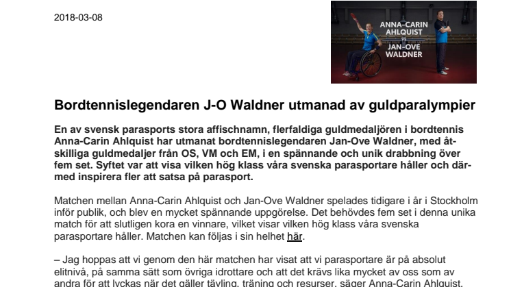Bordtennislegendaren J-O Waldner utmanad av guldparalympier