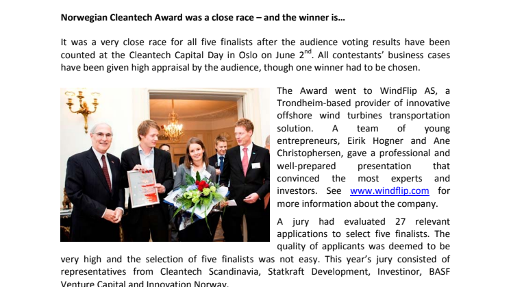 Norwegian Cleantech Award was a close race – and the winner is…