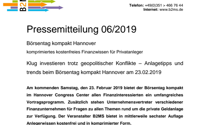 Klug investieren trotz geopolitischer Konflikte – Börsentag kompakt Hannover am 23.02.2019 