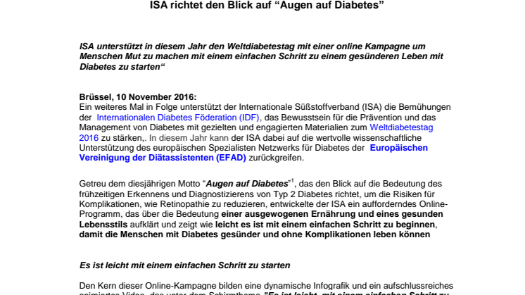 ISA richtet den Blick auf “Augen auf Diabetes”