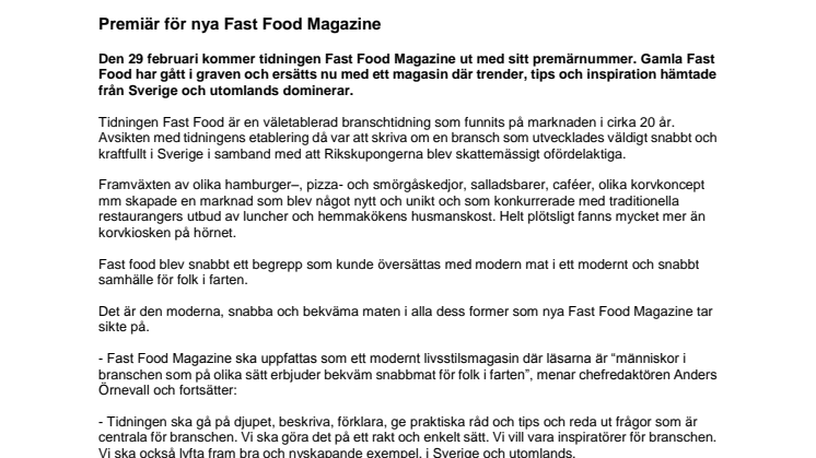 Premiär för nya Fast Food Magazine