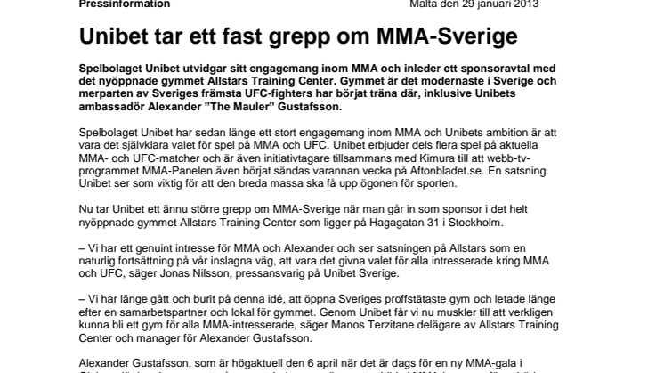 Unibet tar ett fast grepp om MMA-Sverige 