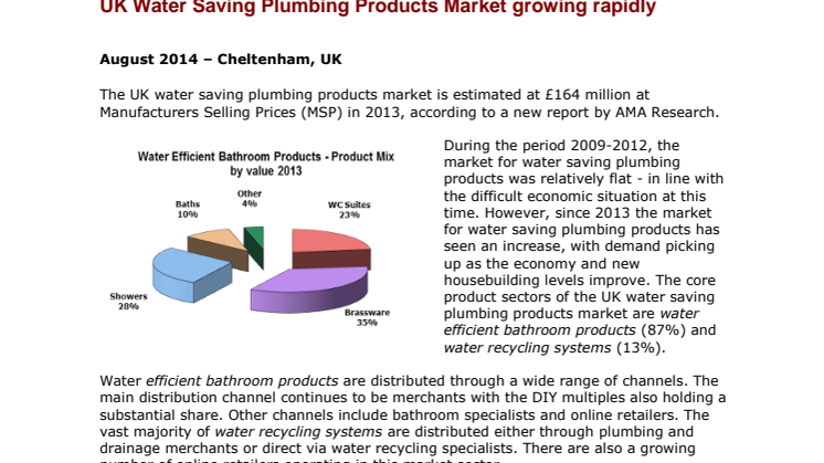UK Water Saving Plumbing Products Market growing rapidly