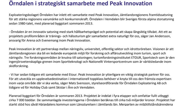 Örndalen i strategiskt samarbete med Peak Innovation 