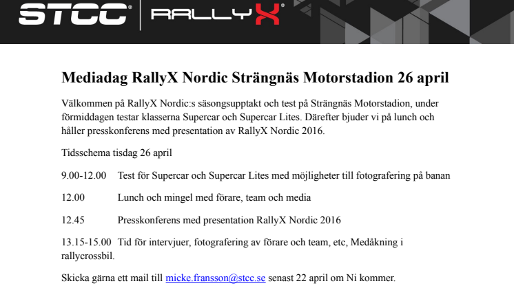 Mediadag RallyX Nordic Strängnäs Motorstadion 26 april