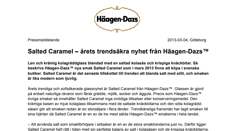 Salted Caramel – årets trendsäkra nyhet från Häagen-Dazs™