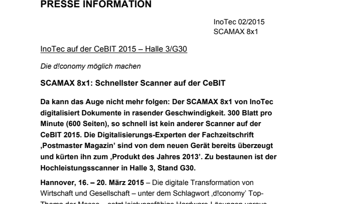 SCAMAX 8x1: Schnellster Scanner auf der CeBIT