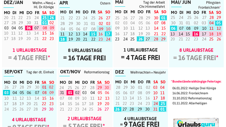 Urlaubs- und Brückentage 2022: So viele freie Tage gibt’s in Deutschland