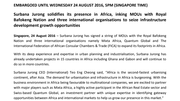 Surbana Jurong inks four MOUs to expand footprints in Africa