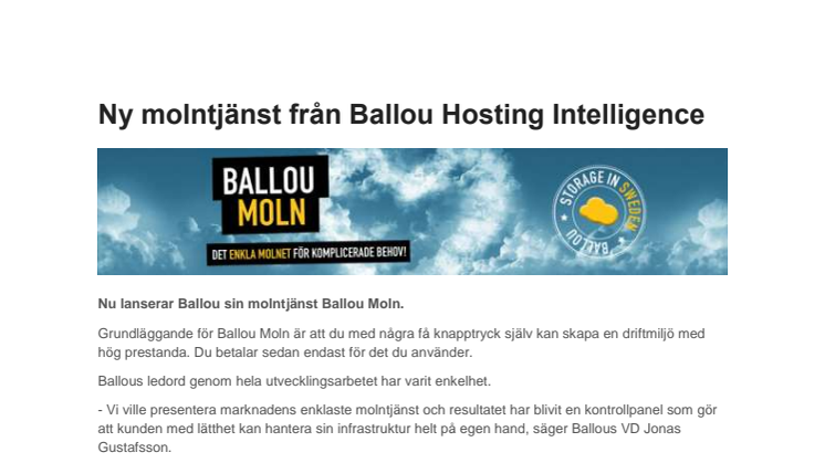 Ny molntjänst från Ballou Hosting Intelligence