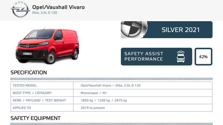 Euro NCAP Commercial Van Testing - Vauxhall Vivaro datasheet