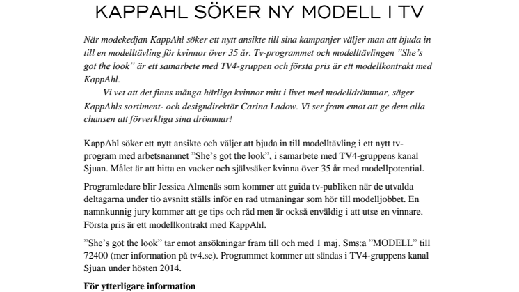 KappAhl söker ny modell i TV