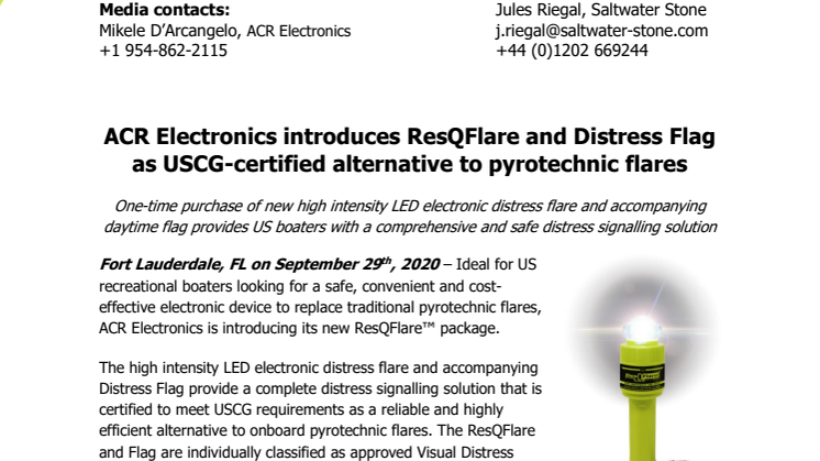 ACR Electronics introduces ResQFlare and Distress Flag