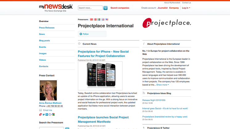 Projectplace er en av de første til å gjøre ferdig sitt nye Social Media Newsroom