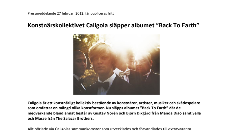 Konstnärskollektivet Caligola släpper albumet ”Back To Earth”