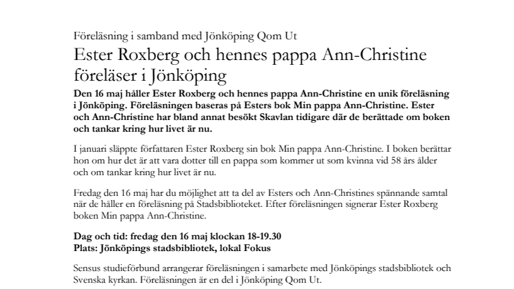 Ester Roxberg och hennes pappa Ann-Christine föreläser i Jönköping