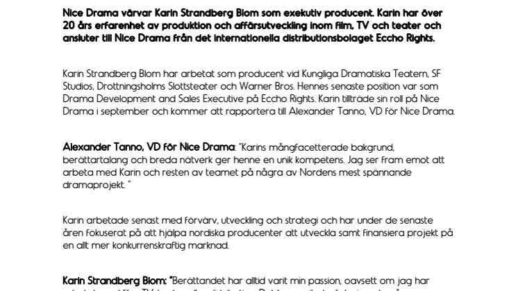 ​Karin Strandberg Blom ansluter till Nice Drama