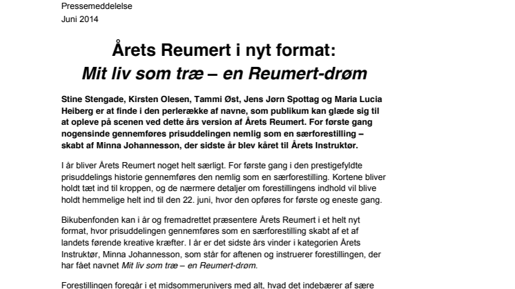 Årets Reumert i nyt format: Mit liv som træ – en Reumert-drøm 