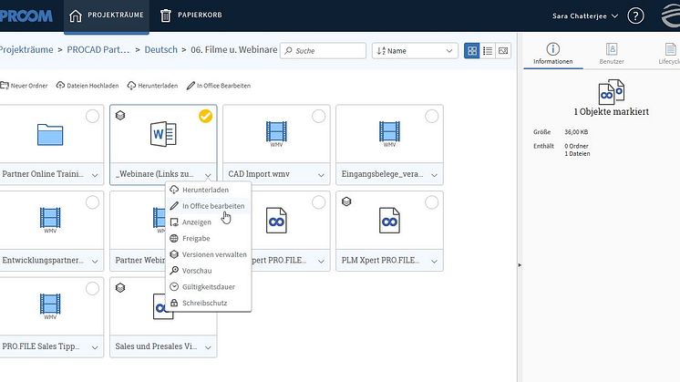 Direktes Öffnen und Bearbeiten einer Datei im passenden Microsoft Office Programm. Quelle: PROCAD GmbH & Co. KG 