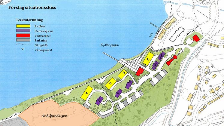 Situationsskissen visar hur framtidens Kattastrand skulle kunna se ut.