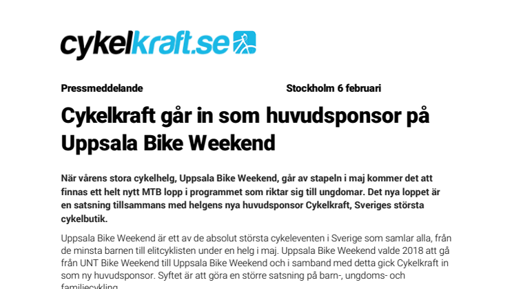 Cykelkraft går in som huvudsponsor på Uppsala Bike Weekend