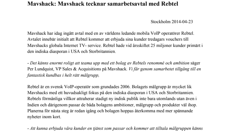 Mavshack: Mavshack tecknar samarbetsavtal med Rebtel