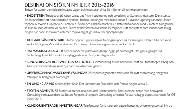 DESTINATION STÖTEN NYHETER 2015-2016