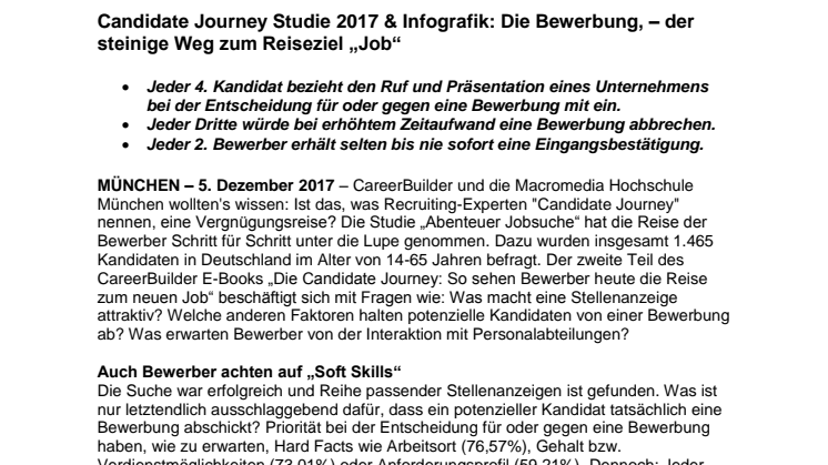 Candidate Journey Studie 2017 & Infografik: Die Bewerbung, der steinige Weg zum Reiseziel „Job“ 
