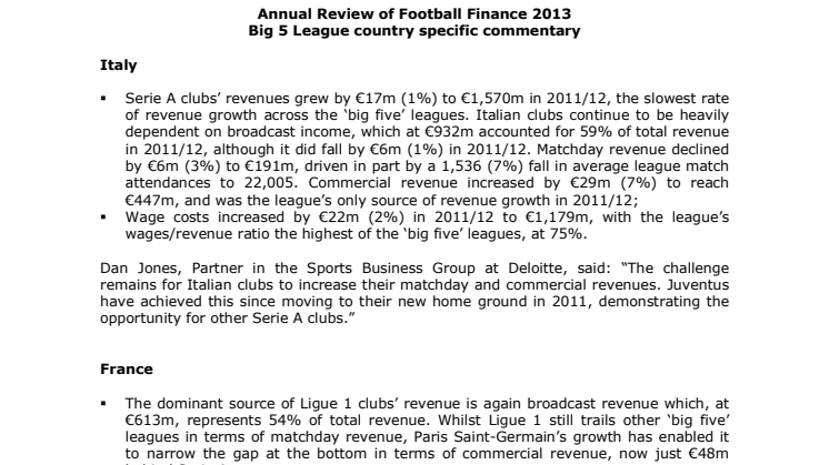 Annual Review Football Finance 2013 - European country specific comments