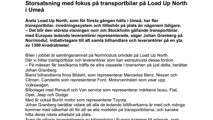 Storsatsning med fokus på transportbilar på Load Up North i Umeå 