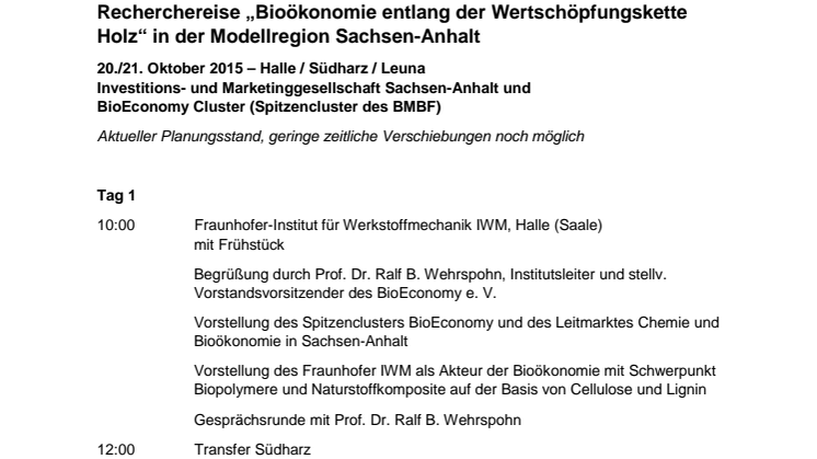 EINLADUNG ZUR RECHERCHEREISE  Sachsen-Anhalt setzt auf Bioökonomie