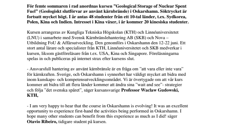 Kärnbränslecykeln lockar internationella studenter till Oskarshamn!