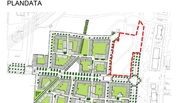 Plankarta över Bergendahls markförvärv i Hyllie centrum.